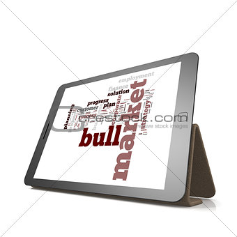 Bull market word cloud on tablet