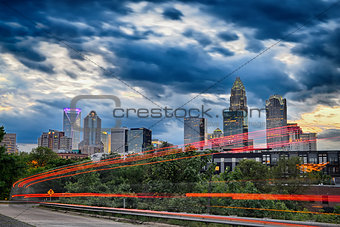 Downtown of Charlotte  North Carolina skyline with dramatic sky