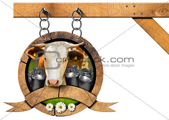 Dairy Products - Wooden Sign with Chain