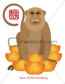 2016 Chinese Year of the Monkey with Gold Bars Color Illustratio
