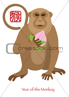 2016 Chinese Year of the Monkey with Peach Color Illustration