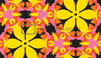 Yellow Floral Shapes Over Black