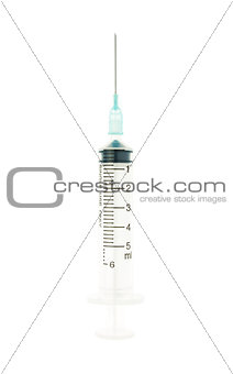 Blue Syringe Isolated on White Background on Vertical View