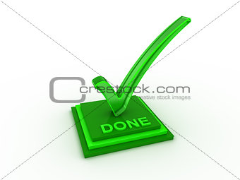 Check  mark icon on rectangle with DONE word