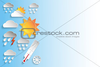Weather paper signs on blue background