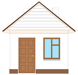 White house with brown door. Vector illustration