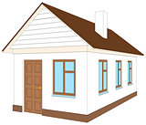 White house with brown door. Vector illustration