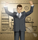 Vector Businessman With Hands Up 06