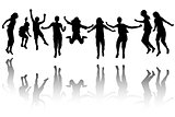 Group of children silhouette jumping