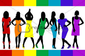 Women silhouettes with rainbow color dresses