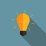 Idea Bulb Flat Icon with Long Shadow, Vector Illustration