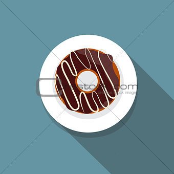 Donut Flat Icon with Long Shadow, Vector Illustration