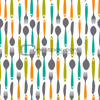 Seamless Pattern with Forks, Spoons end Knifes. Vector Illustrat