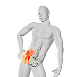3D male medical figure holding hip in pain