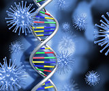DNA strand and 3D medical virus cells
