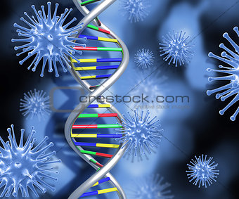 DNA strand and 3D medical virus cells
