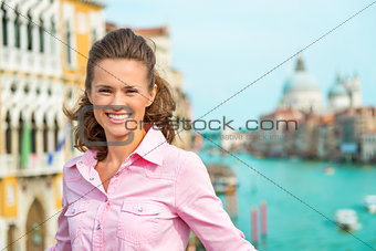 Closeup of smiling woman in Venice
