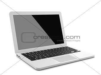 White Laptop with Black Screen Isolated on White Background