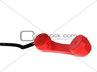 Red Retro Business Telephone Receiver on White Background