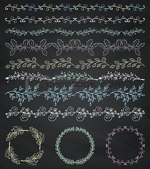 Chalk Drawing Seamless Borders, Frames, Dividers, Branches