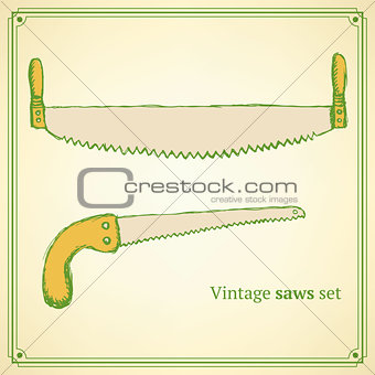 Sketch saws for wood in vintage style