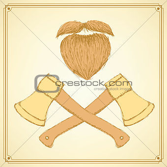 Sketch axe and beard in vintage style