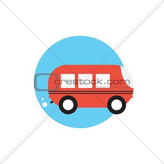 Line Icon with Flat Graphics Element of Bus Vector Illustration 