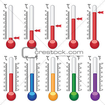 Set of coloured thermometers.
