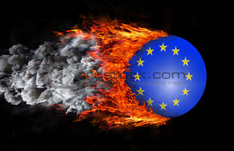 Flag with a trail of fire and smoke - European Union