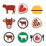 Beef meat, cow vector icon set