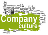 Company culture word cloud with green banner