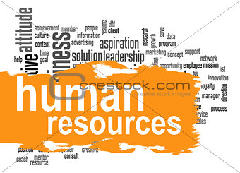 Human resources word cloud with orange banner
