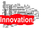 Innovation word cloud with red banner