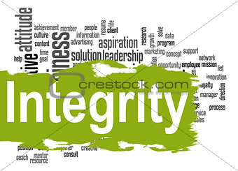 Integrity word cloud with green banner