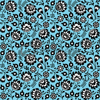 Seamless Polish folk art blue floral pattern - wzory lowickie, wycinanki