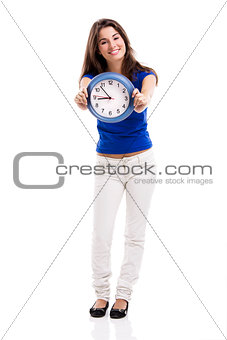 Beautiful woman with a clock