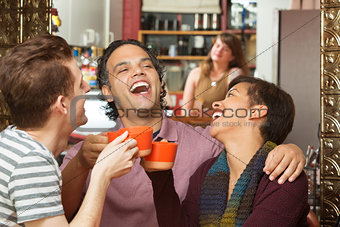 Happy Group with Coffee Cups Laughing