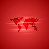 Red glowing background with world map