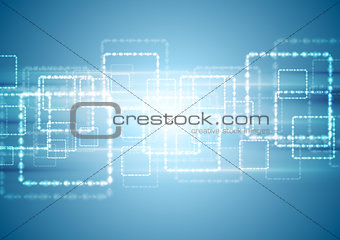 Bright blue tech background with shiny squares