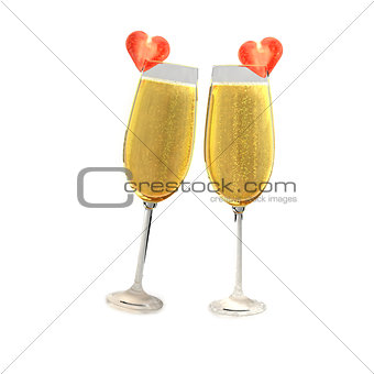 Two champagne glasses with two tomatoes