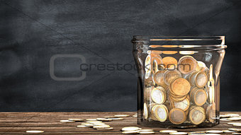 Mason jar full of coins. Financial saving metaphor.