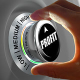 Hand rotating a button and selecting the level of profit.