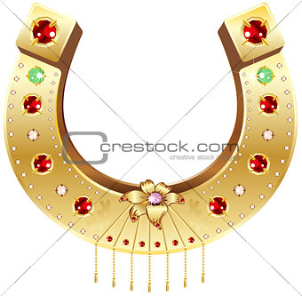 Golden Horseshoe decorated with precious stones and flowers