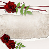 Romantic card with  Roses, ribbon and old grunge paper