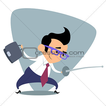 Businessman fences with the sword business theme sports