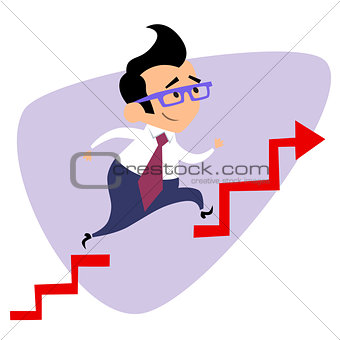 Businessman takes a step over the obstacle graph of sales busine