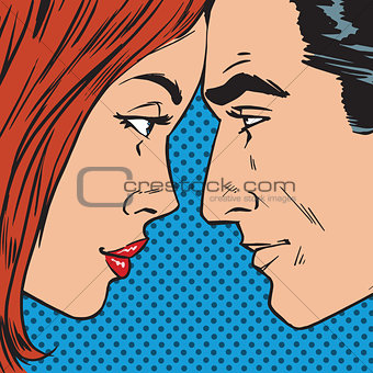 Man and woman looking at each other face pop art comics retro st