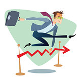Businessman running and jumping over barriers schedule of sales 