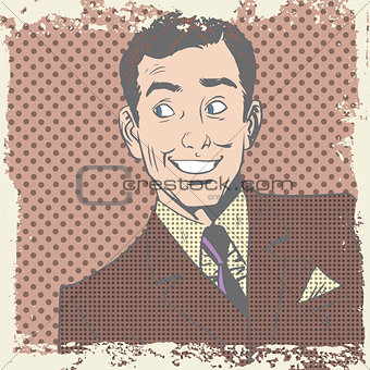 Smiling man lover flirts pop art comics retro style Halftone
