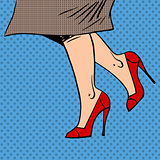 Female legs in red shoes woman coat goes pop art comics retro st